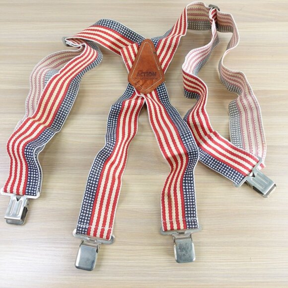 VTG American Flag Suspender X Back USA Heavy Duty Stretch Action Work Products‎ - Picture 1 of 13